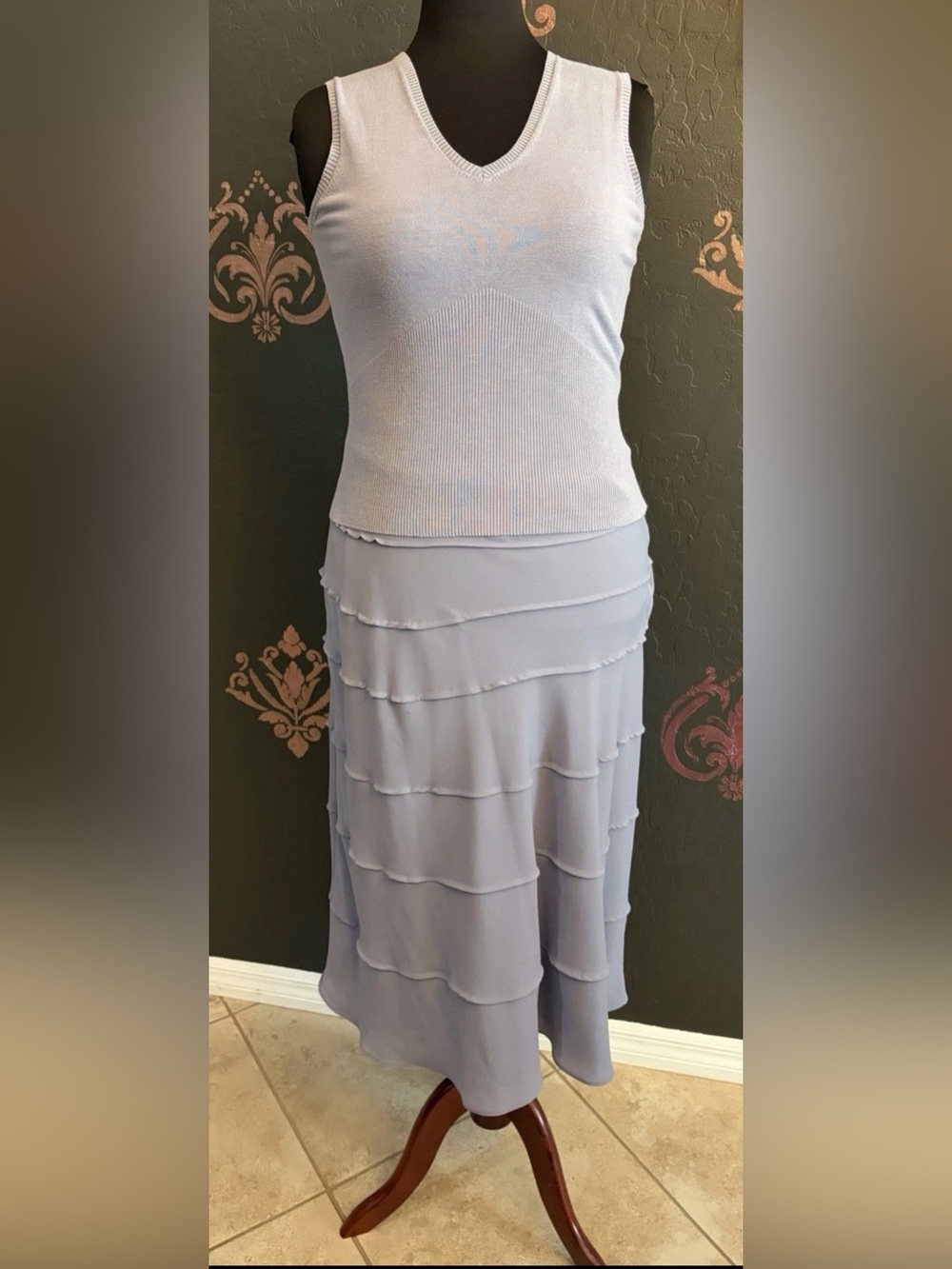 Layered Light Blue Women's Midi Skirt Set